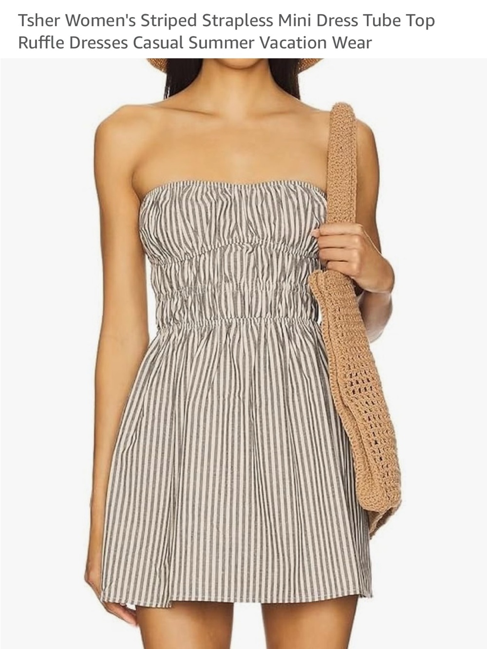 Striped Strapless Mini Dress - Black/White